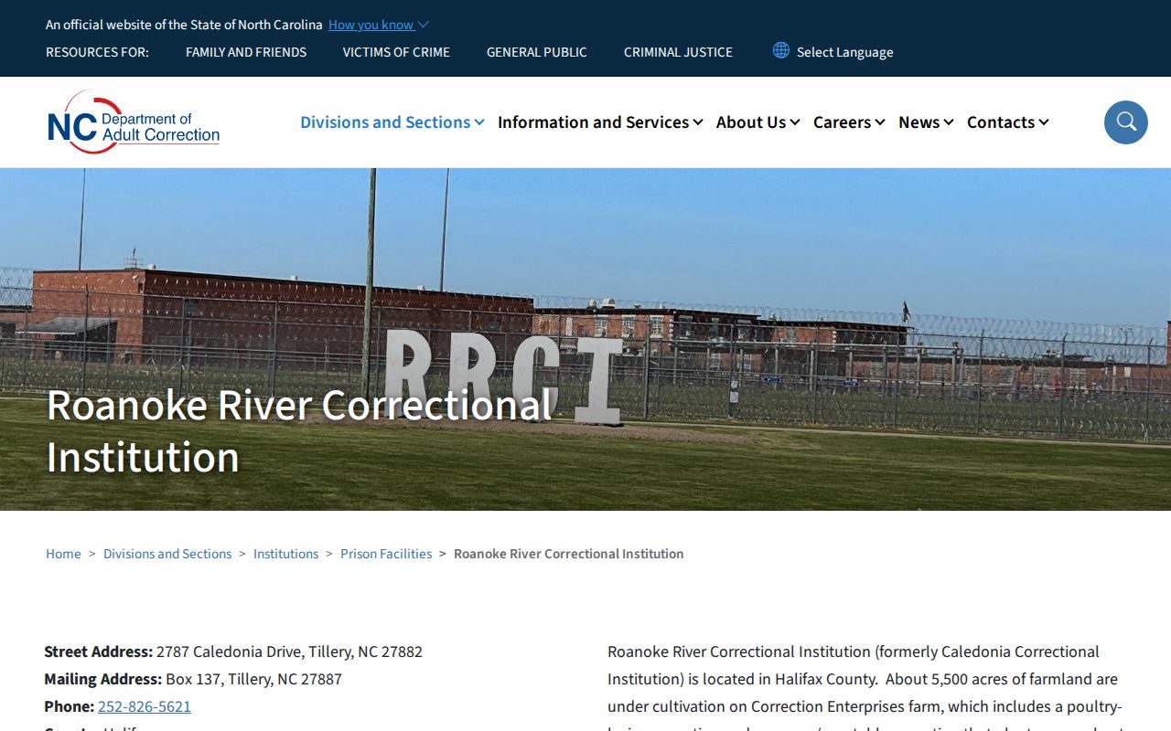 Roanoke River Correctional Institution release records facility profile