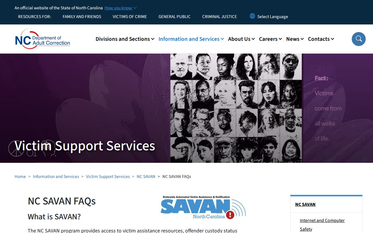 NC SAVAN coverage and transfer guidance for Halifax County inmate notifications